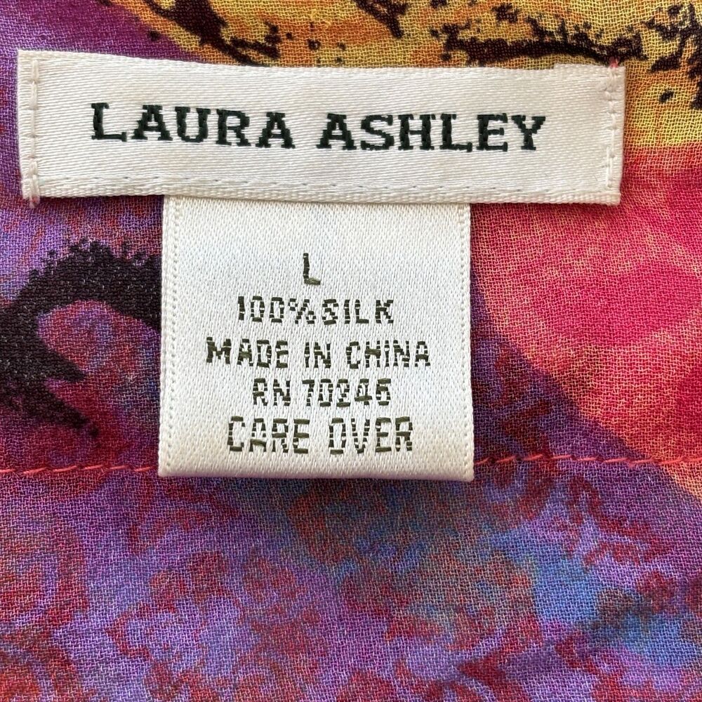 Laura Ashley Sheer Open Front Silk Top Large Old Money Parisian Capsule Luxury - Picture 3 of 7